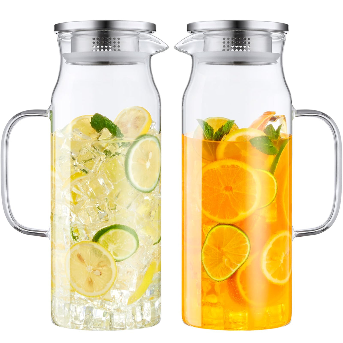 Bivvclaz 2 Liter 68 oz Glass Pitcher with Lid and Handle, Glass Carafe for Hot/Cold Water, Large Iced Tea Pitcher for Coffee, Juice and Homemade Beverage