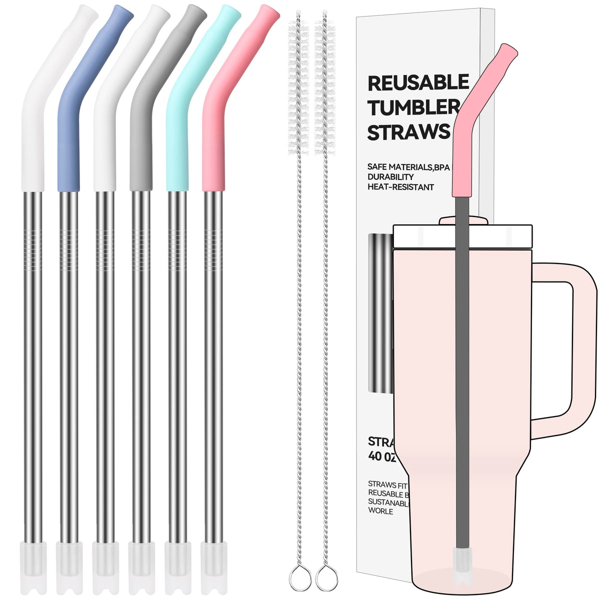 40 oz Straight Metal Straws for 40 oz Stanley Tumbler