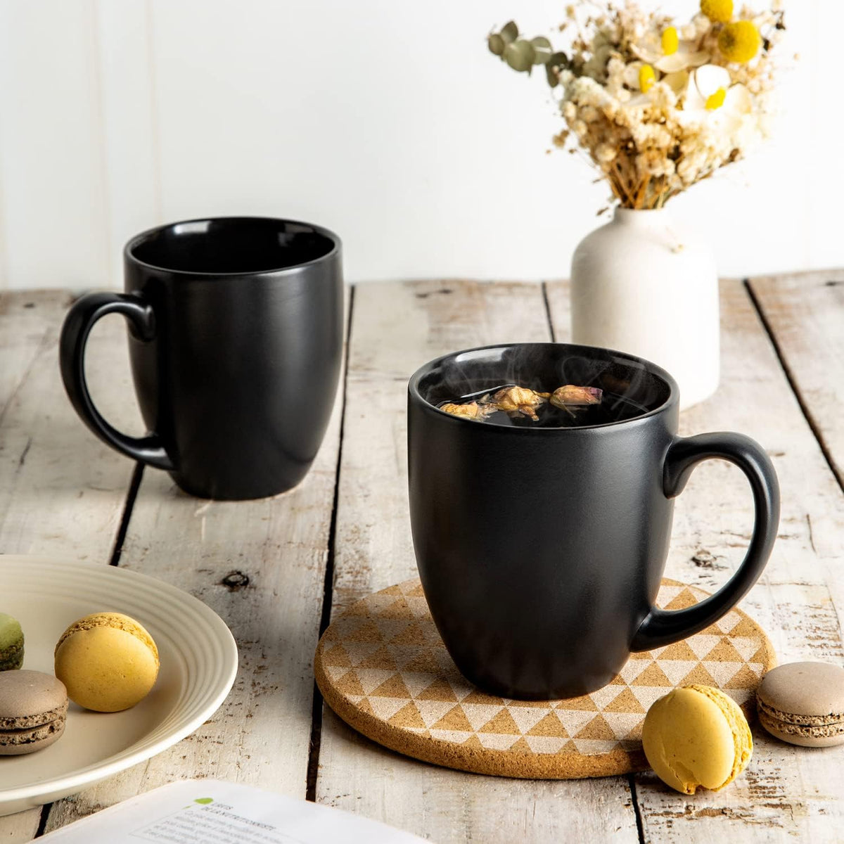 AmorArc 16 oz Coffee Mugs Set of 6, Large Ceramic Matte Black Coffee Cups