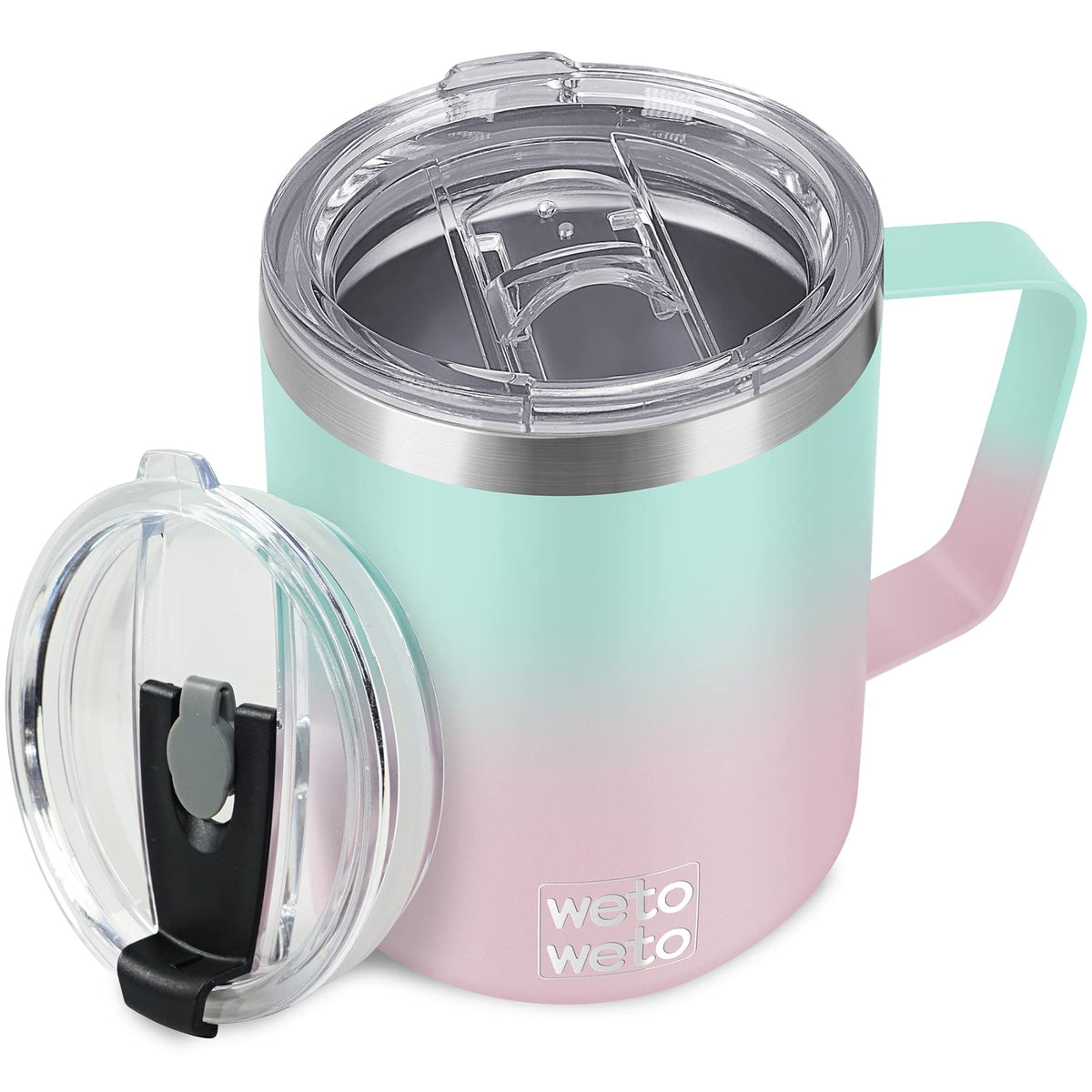 WETOWETO 14 oz Insulated Coffee Mug, Vacuum Camping Mug with Lid, Handle