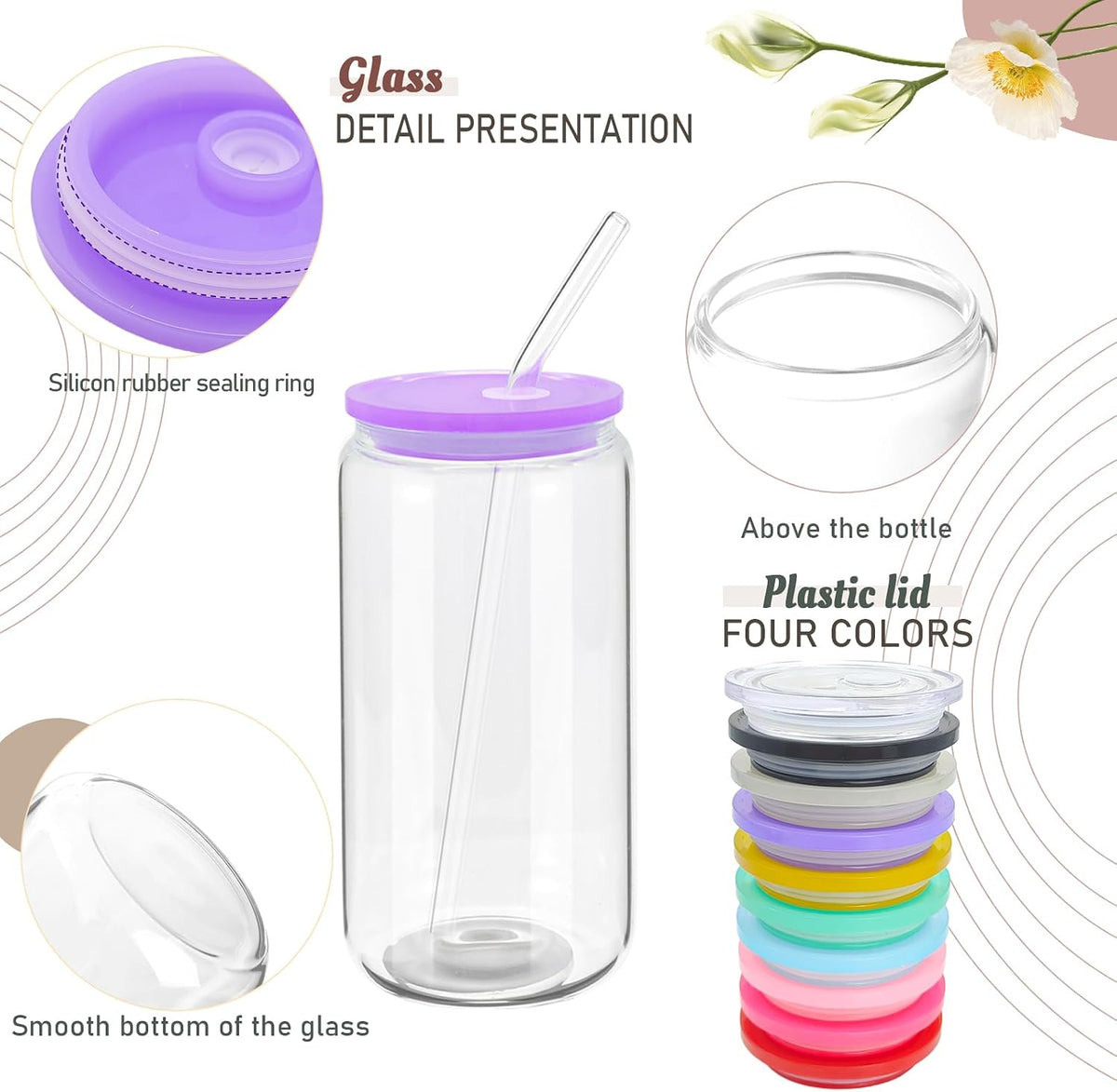 20 Pack Drinking Glass Cups with Acrylic Lids and Glass Straws 16oz Clear Glass Tumblers Can Shaped Iced Coffee Cups Drinking Glasses, Cute Glass Cups for Tea Beer Soda Smoothie Whiskey Gift