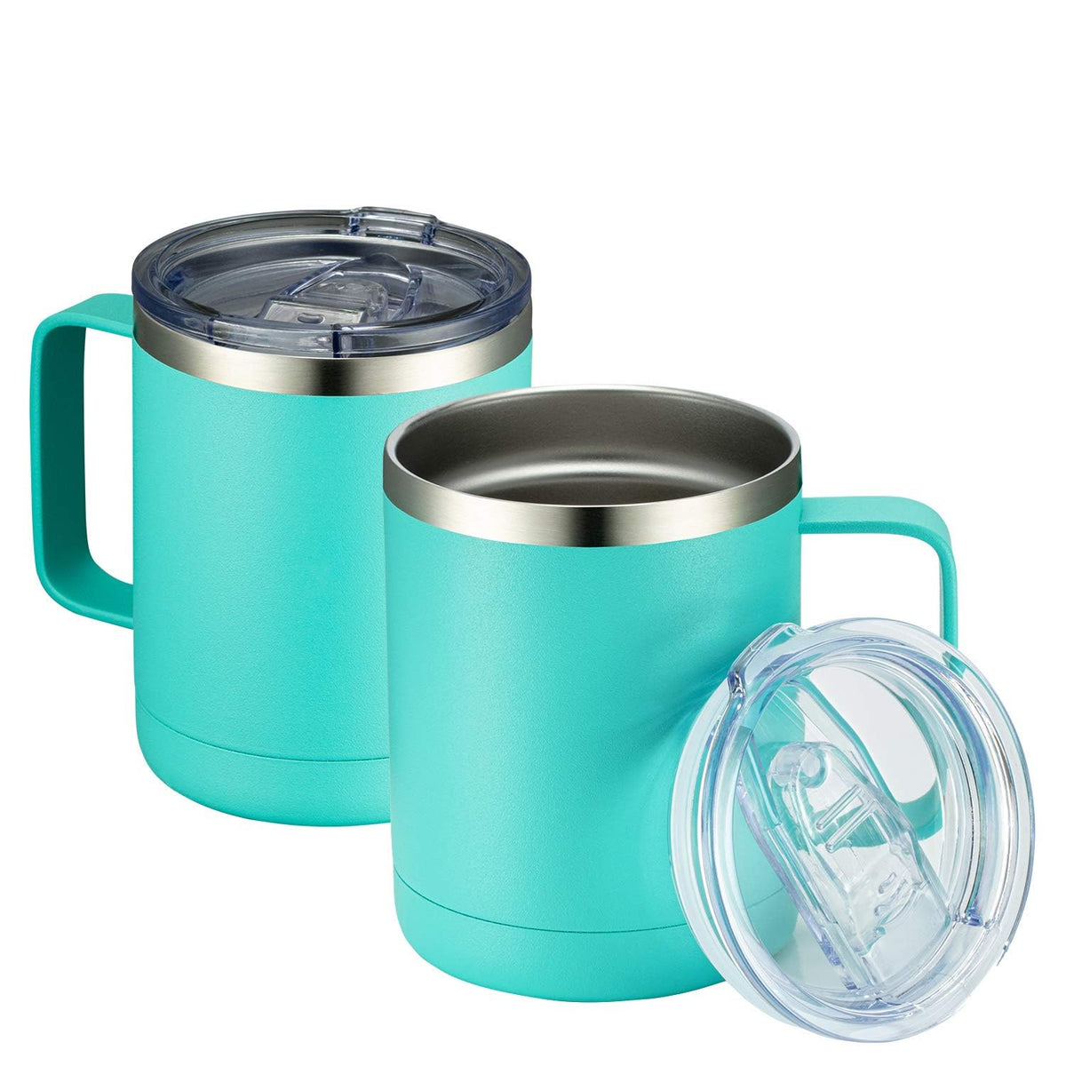MEWAY 12oz Coffee Mug With Handle and Sliding Lid,Stainless Steel Travel Tumbler Cup with Handle,Double Wall Vacuum Insulated Camping Cup for Hot & Cold Drinks Tea (Lilac,Set of 1)