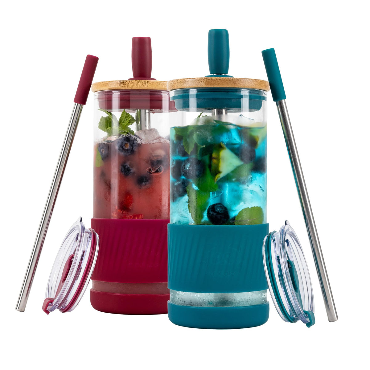 Pandaloo® Glass Cups With Lids and Straws -20 Fl Oz- Perfect Size Iced Coffee Cup - Smoothie Cup With Bamboo Lid and On the go Lid (Creamy Mushroom, 1 Count (Pack of 1)