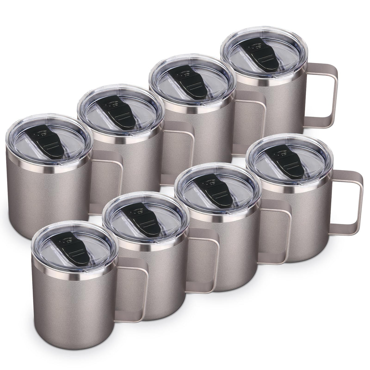 Volhoply 14oz Insulated Stainless Steel Coffee Mug with Lid Bulk 8 Pack,Double Wall Vacuum Travel Coffee Cup with Handle,Reusable Metal Cups Tumbler Cup, Camping Mugs,Ideal Gifts(Mix,8)