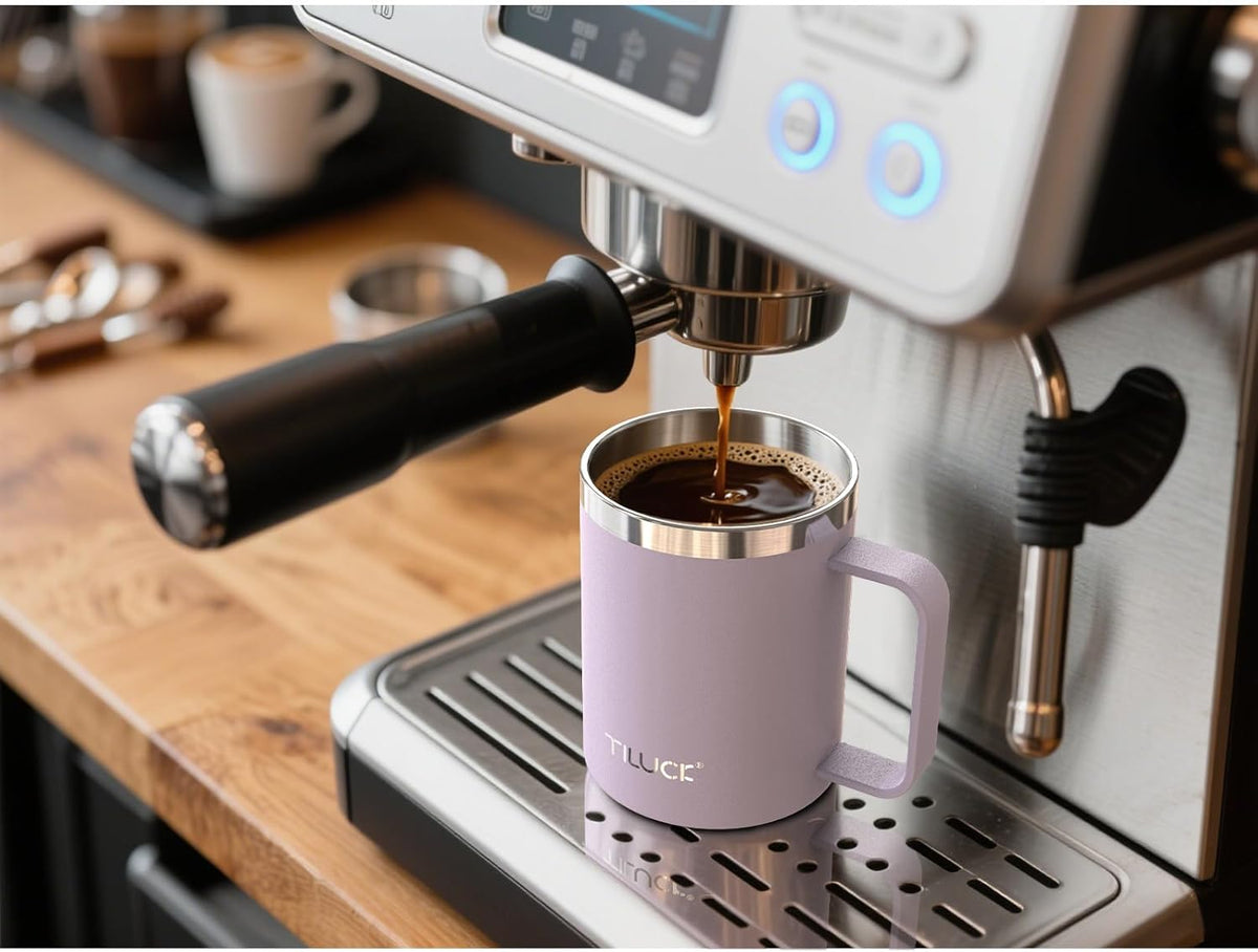 TILUCK 12 oz Insulated Coffee Mug with Lid and Handle