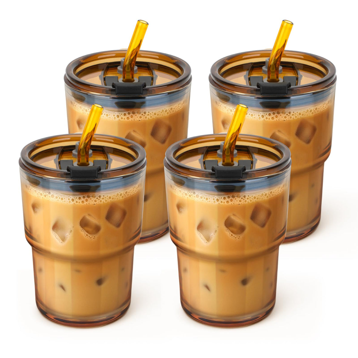 13 oz Glass Tumbler with Glass Straw and Lid
