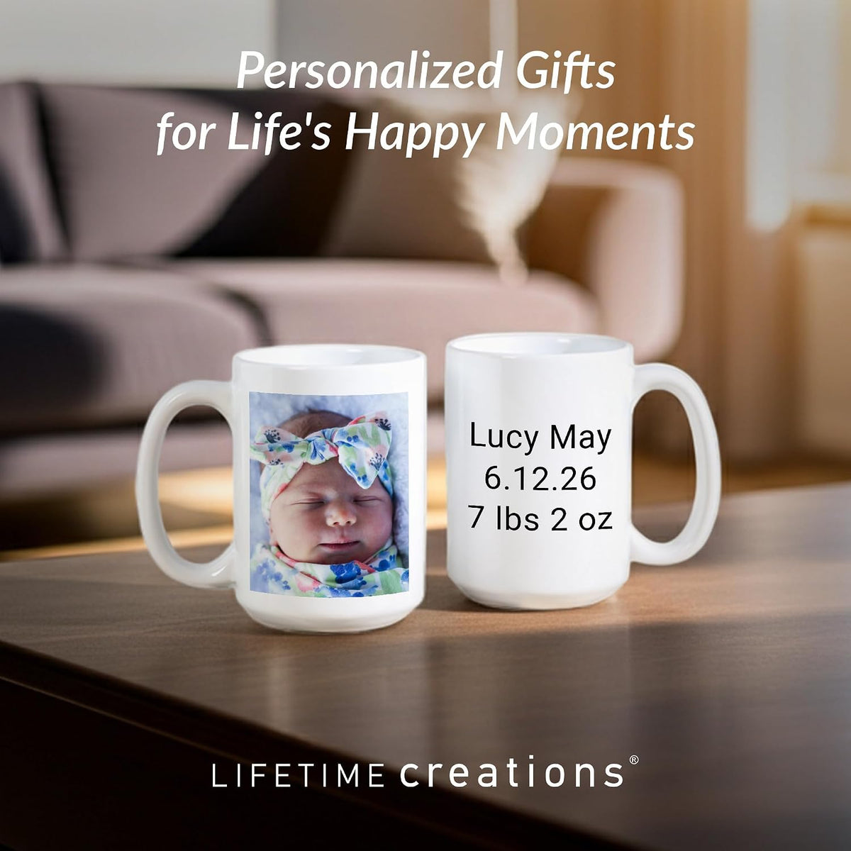 Lifetime Creations Custom New Baby Photo Mug with Text: Personalized Coffee Cup, 15 ounces, Custom Newborn Photo Gift for New Parents, New Mom Keepsake, Baby Name Announcement, Printed in USA