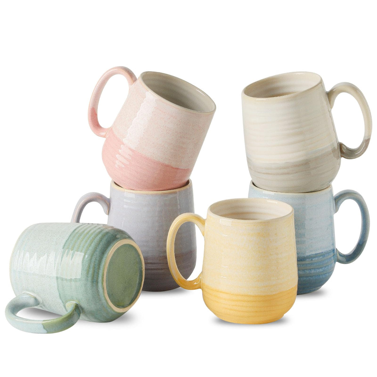 HASENSE Coffee Mugs Set of 4, 15 Ounce Ceramic Coffee Cups with Handle, Large Mug Set for Latte, Tea, Chocolate, Modern Cup Gift for Men and women, Dishwasher & Microwave Safe(Blue)
