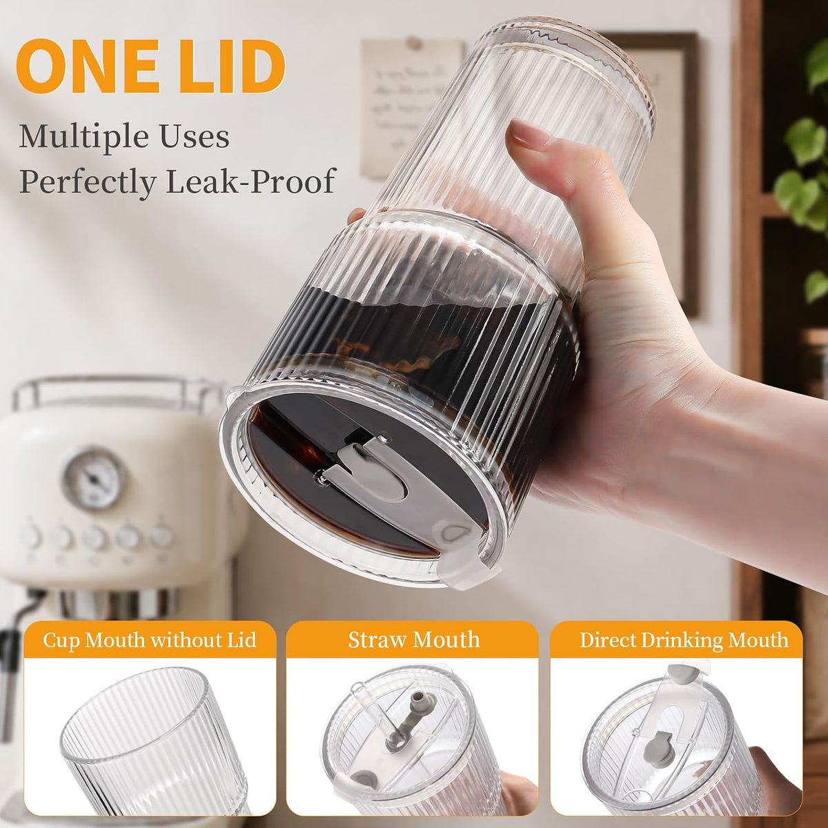 Iced Coffee Cups with Lids,Glass Cups with Lids and Straws,1 Coffee Tumbler