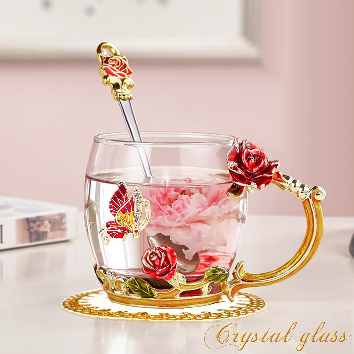 Tea Cup Glass Coffee Enamels Mug Gifts for Mom Women Christmas Birthday