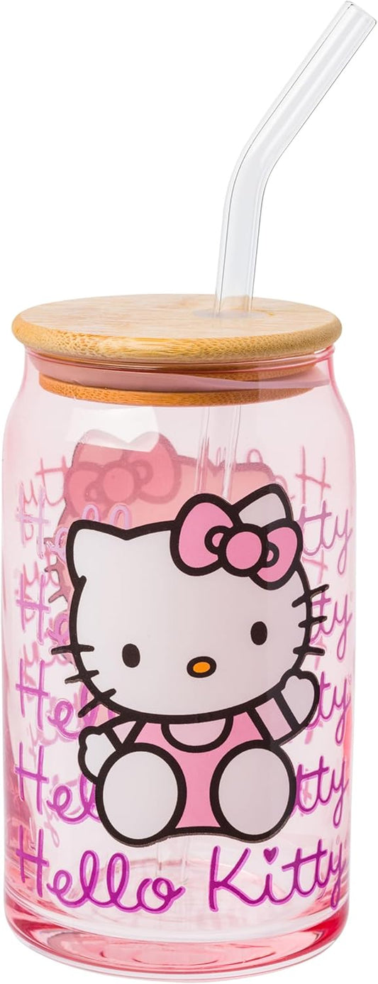 Silver Buffalo Sanrio Hello Kitty Waving Design Print, Glass Tumbler, 16oz