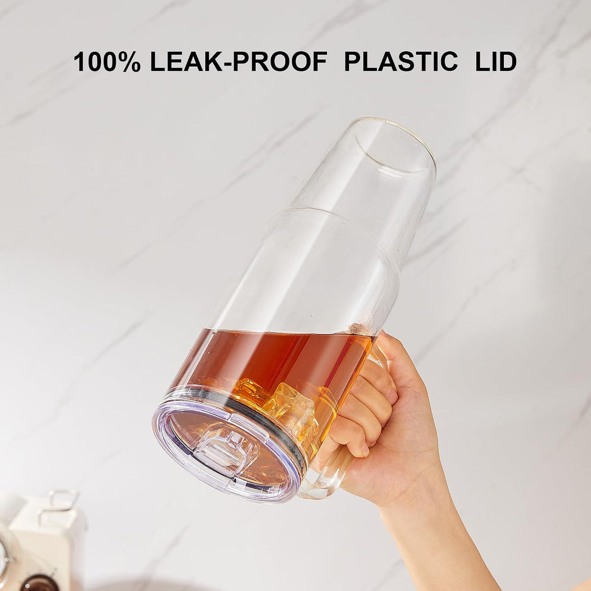 Glass Tumbler with Handle, 40 oz, 2 Pack, with Plastic Lid