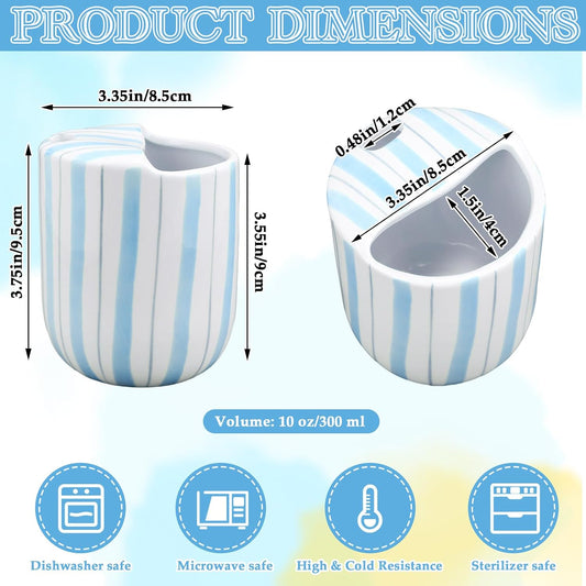 1 Pcs Ceramic Mug with Sip Hole 10 oz Light Blue Striped