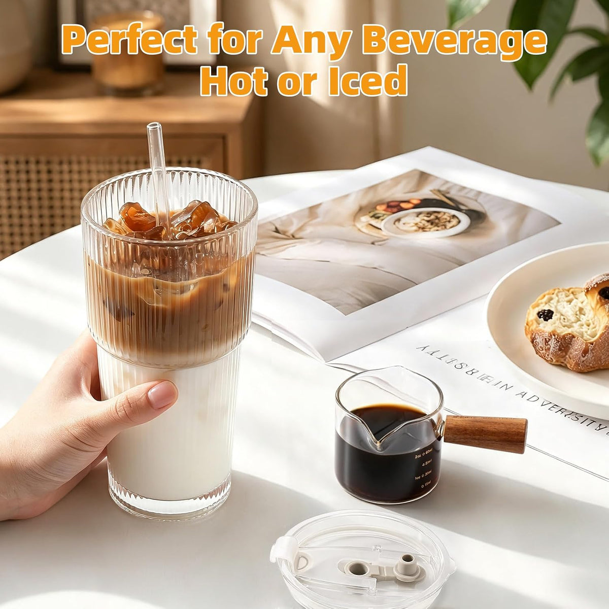 Iced Coffee Cups with Lids,Glass Cups with Lids and Straws,1 Coffee Tumbler