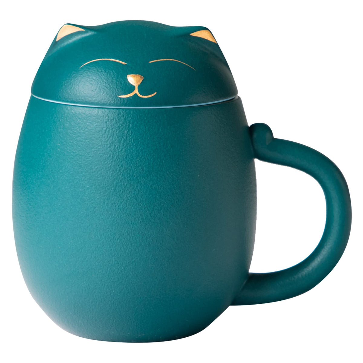 HEER Cat Ceramic Tea Mug 13.5oz with Infuser and Lid, Green