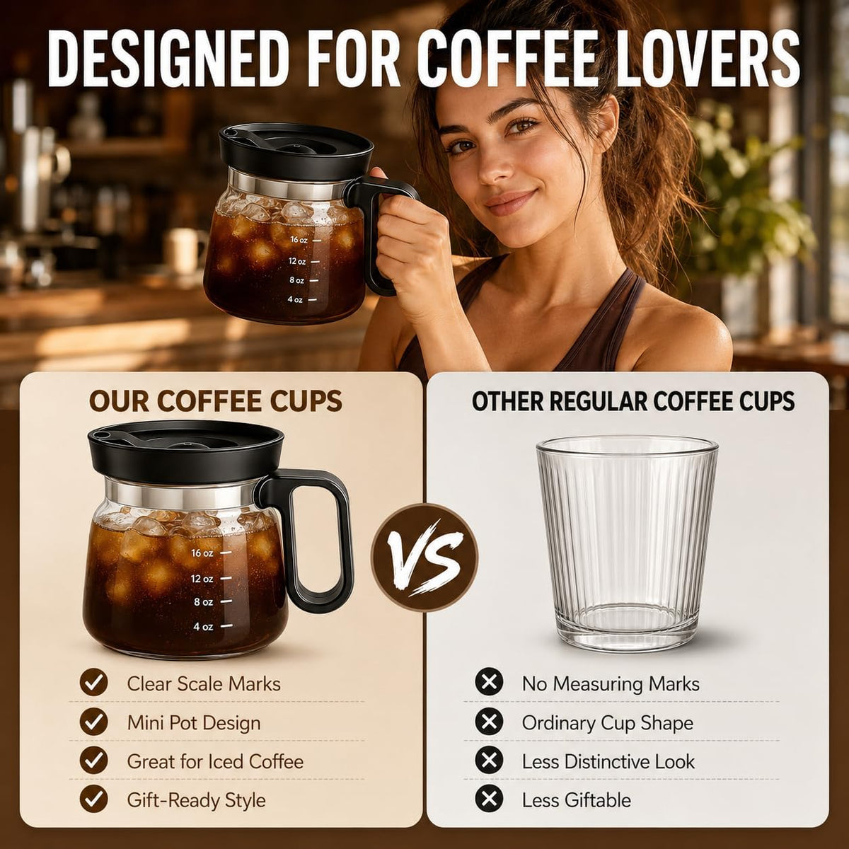 Shelprojsu 16oz Coffee Pot Mug,Glass Coffee Cups Mini Coffee Pot Coffee Mug,with Leak-proof Lid Large Capacity, For Ldeal Gift Coffee Lovers(1pc)