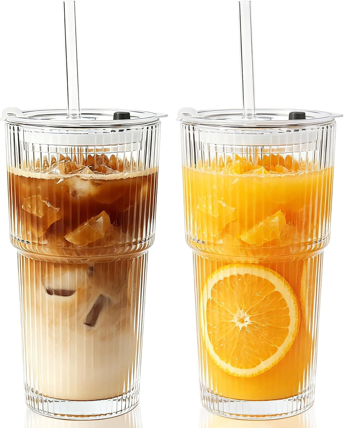 20oz Iced Coffee Cups with Lids and Straws, 2 Pcs