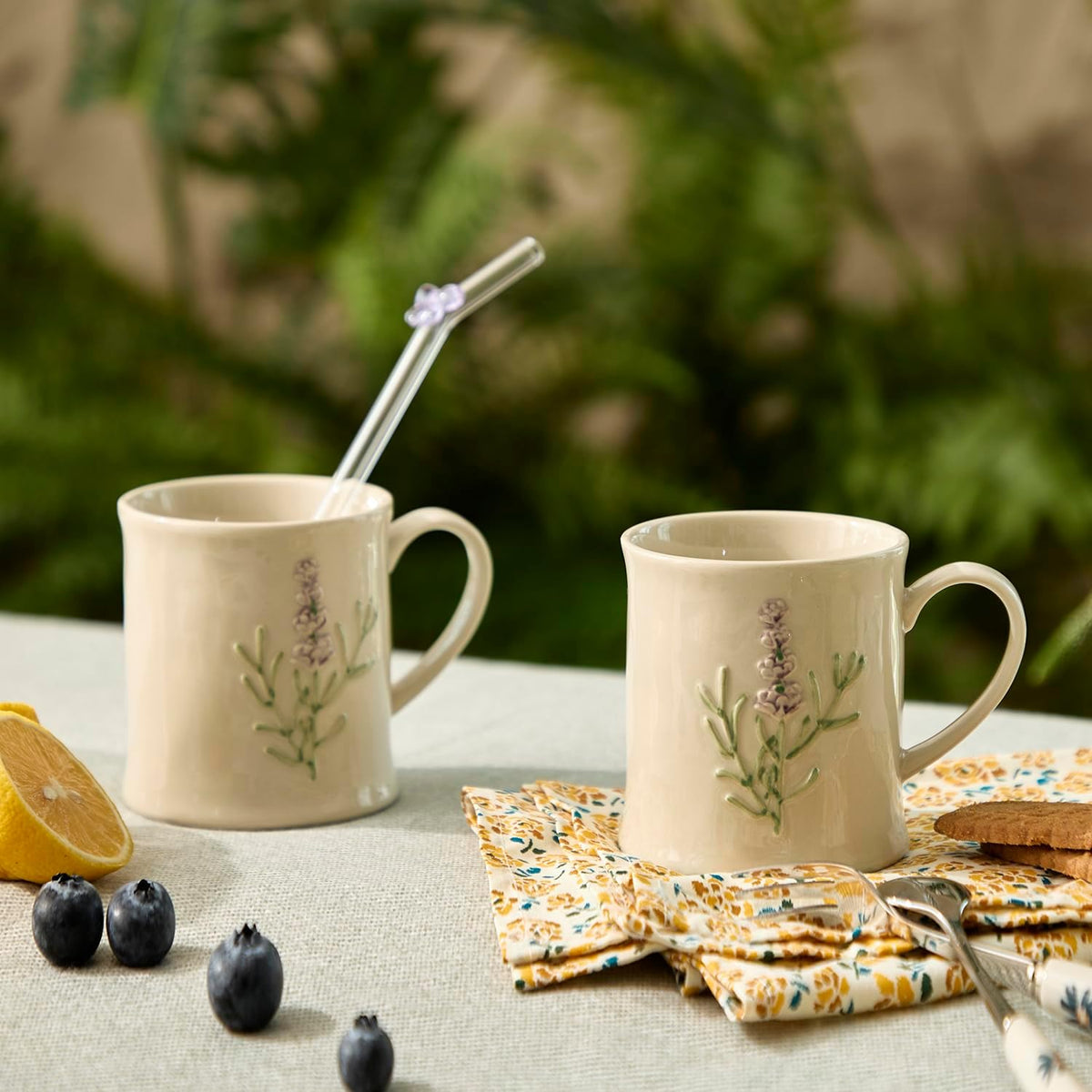 Artisanal Handcrafted Ceramic Mug with Sage Botanical Design - 10oz Off-White Stoneware Coffee Cup, Elegant Purple Sage Pattern, Dishwasher Safe, Comfort Grip Handle for Daily Use