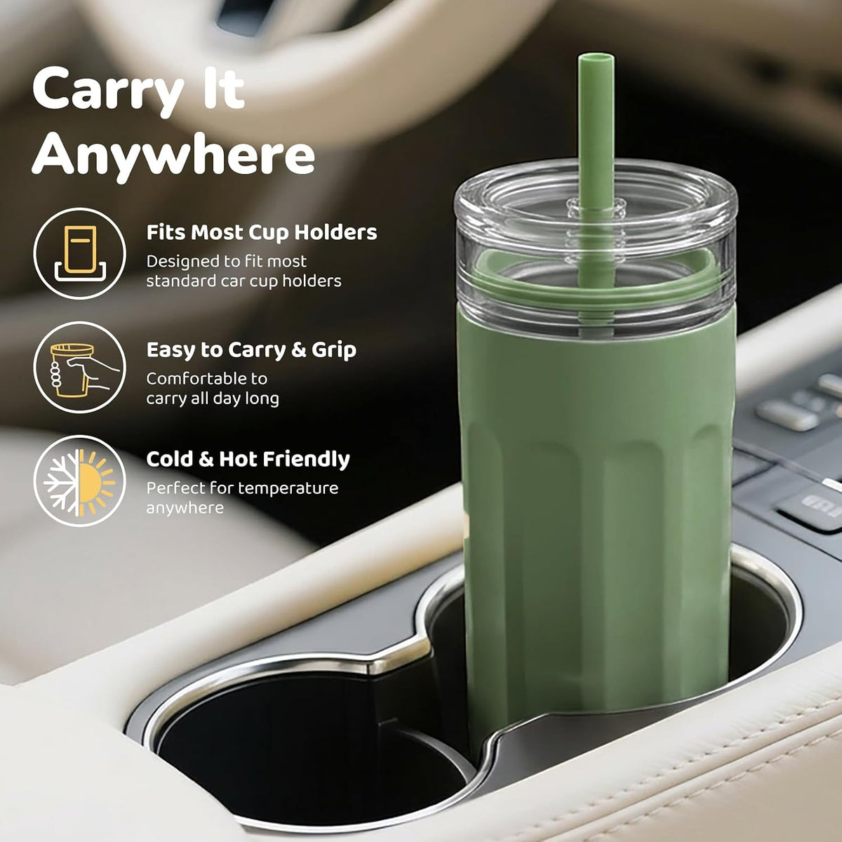 chunmo 18 oz Vacuum Insulated Glass Tumbler with Straw Lid & Spout Lid - Keeps Drinks Cold for 12 Hrs - Perfect Size Iced Coffee Cup - Smoothie Cup - Dishwasher Safe