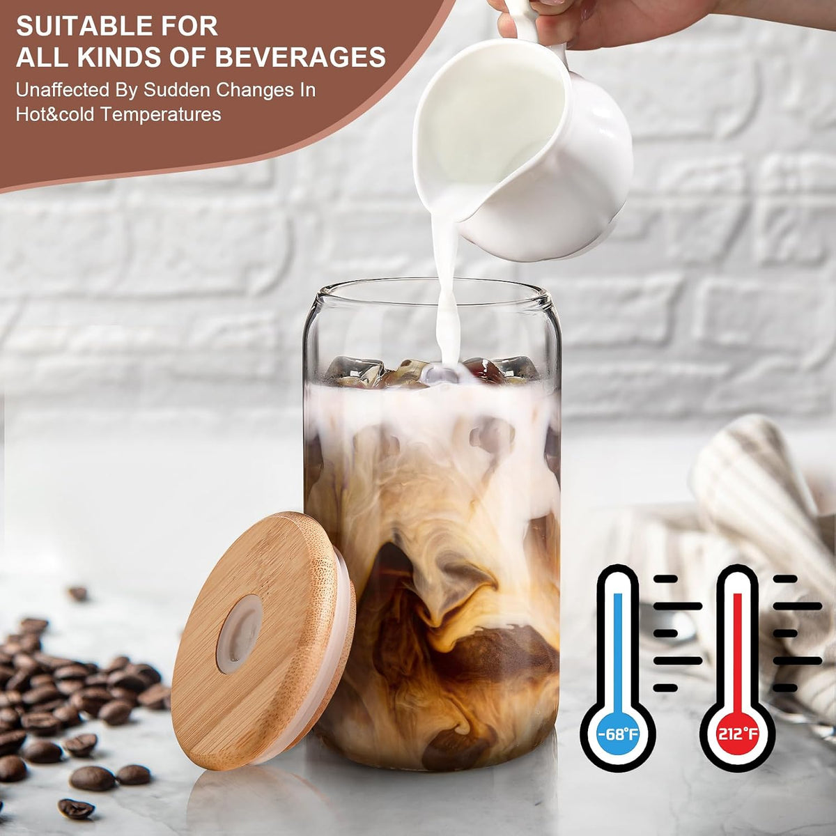 Iced Coffee Cups with Lids,Glass Cups with Lids and Straws,2 Coffee Tumbler