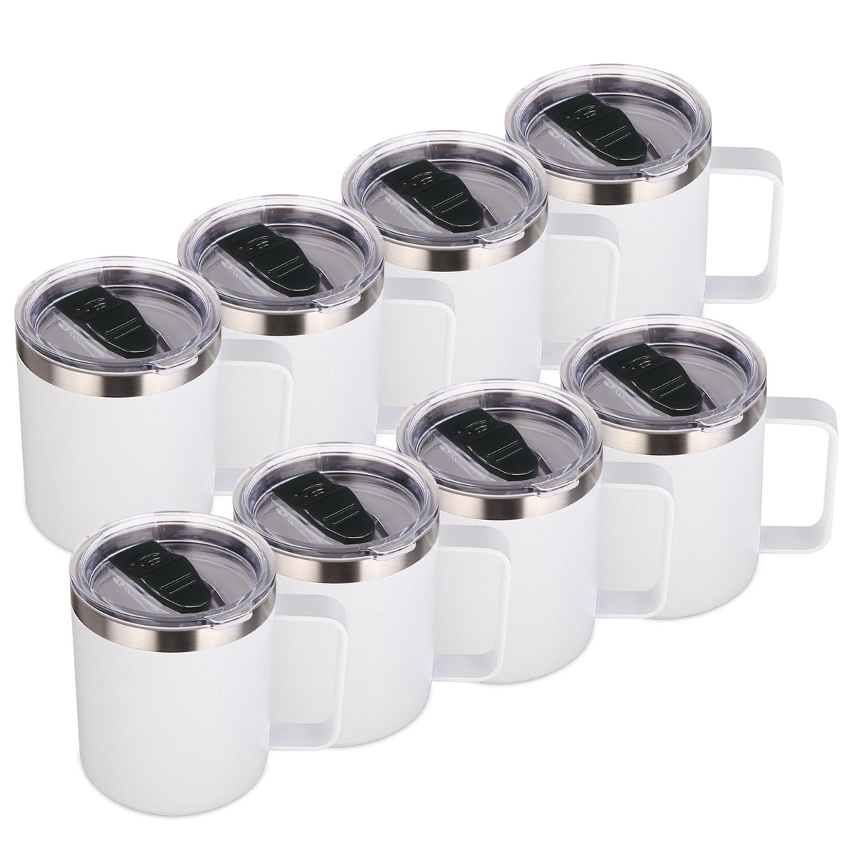 Volhoply 14oz Insulated Stainless Steel Coffee Mug with Lid Bulk 8 Pack,Double Wall Vacuum Travel Coffee Cup with Handle,Reusable Metal Cups Tumbler Cup, Camping Mugs,Ideal Gifts(Mix,8)