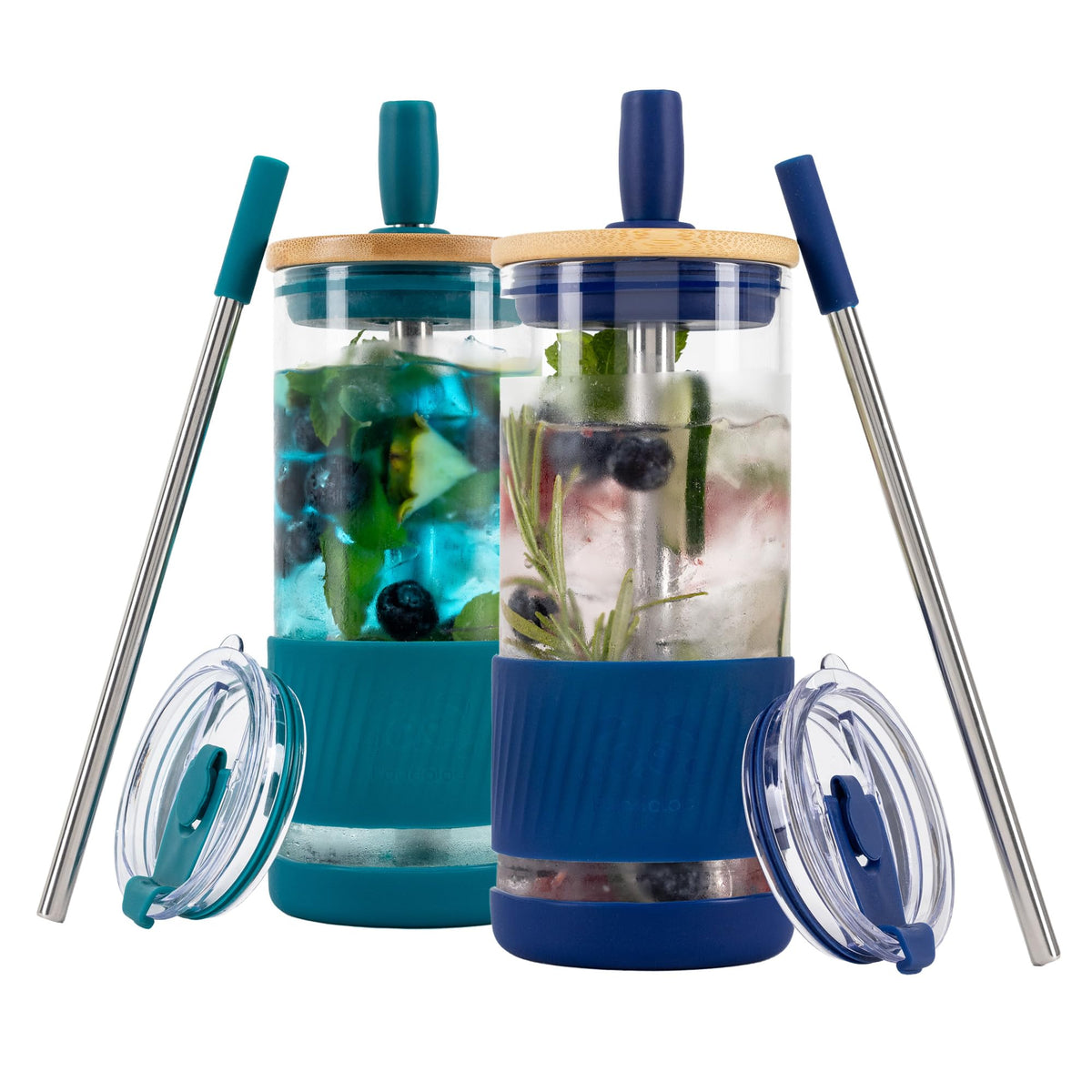 Pandaloo® Glass Cups With Lids and Straws -20 Fl Oz- Perfect Size Iced Coffee Cup - Smoothie Cup With Bamboo Lid and On the go Lid (Creamy Mushroom, 1 Count (Pack of 1)