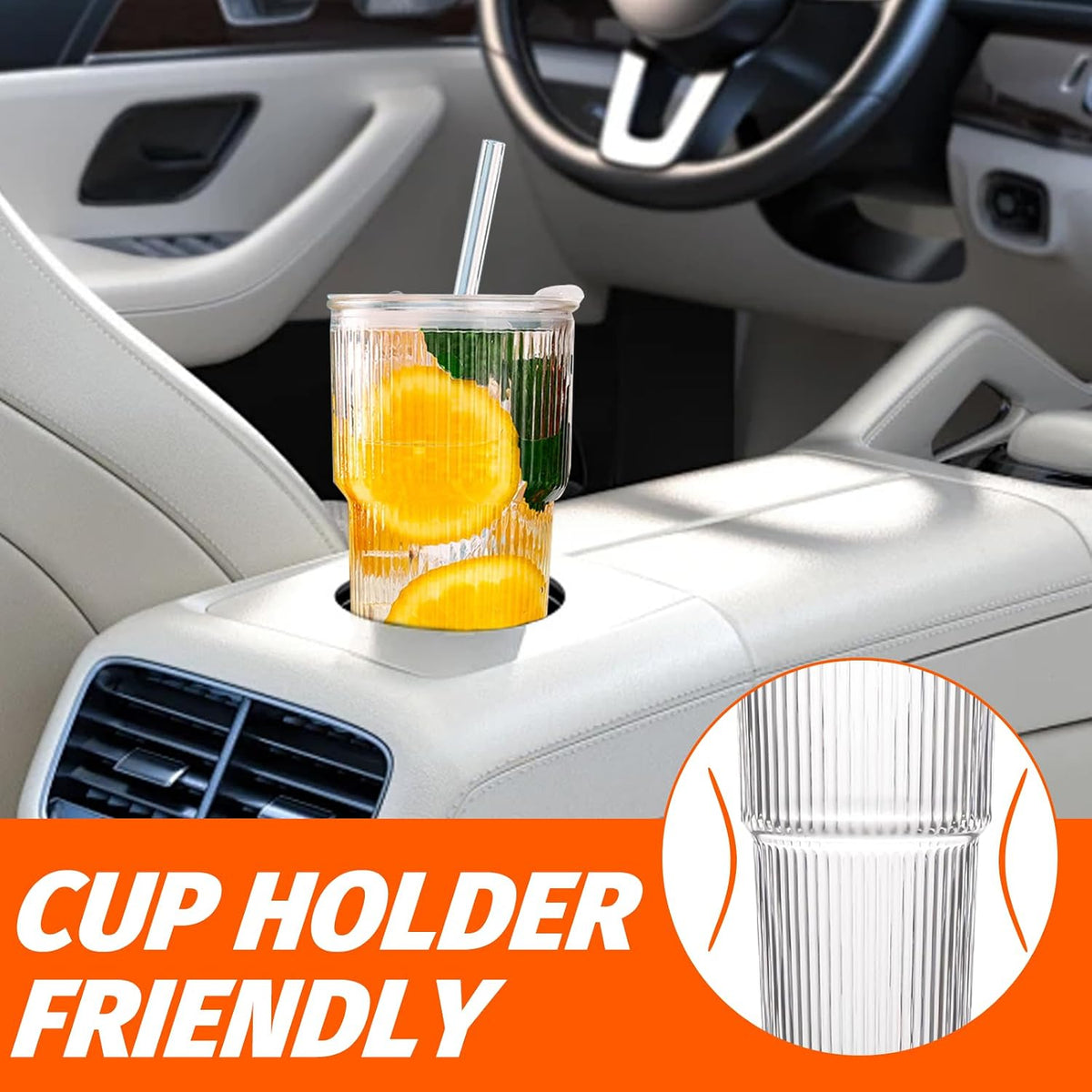 20oz Glass Tumblers with Lid and Straw, Ribbed Glass Iced Coffee Cup with Lid, Wide Mouth Thickened Vintage Glass Cup, Drinking Glasses Tumbler for Smoothieds, Cocktails, and Juices