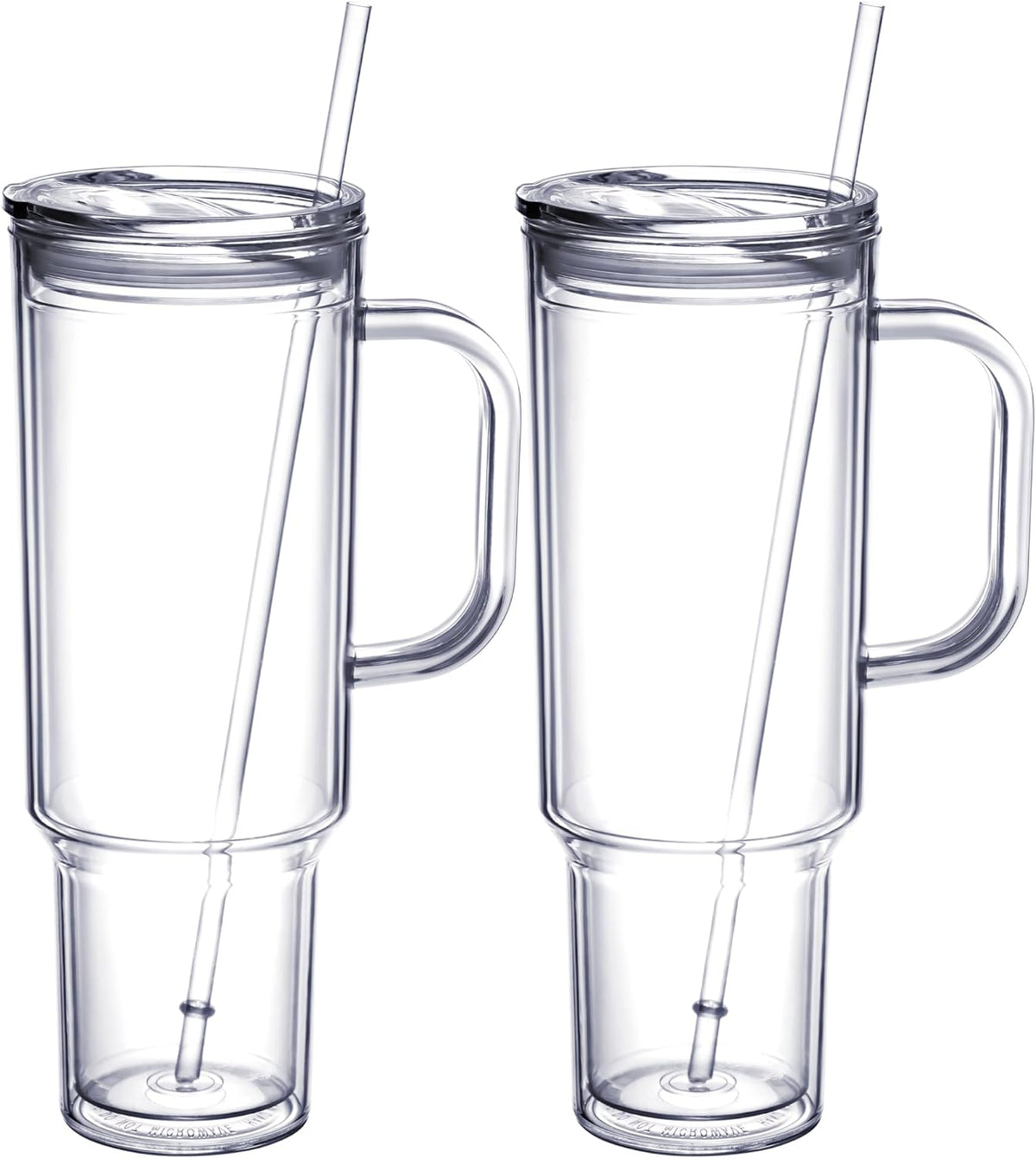 MEWAY 40 oz Acrylic Tumbler with Handle and Straw Lid，Double Wall Vacuum Reusable plastic Water Bottle Travel Mug Cup，Classic Tumblers Cupholder Friendly (2 Pack)