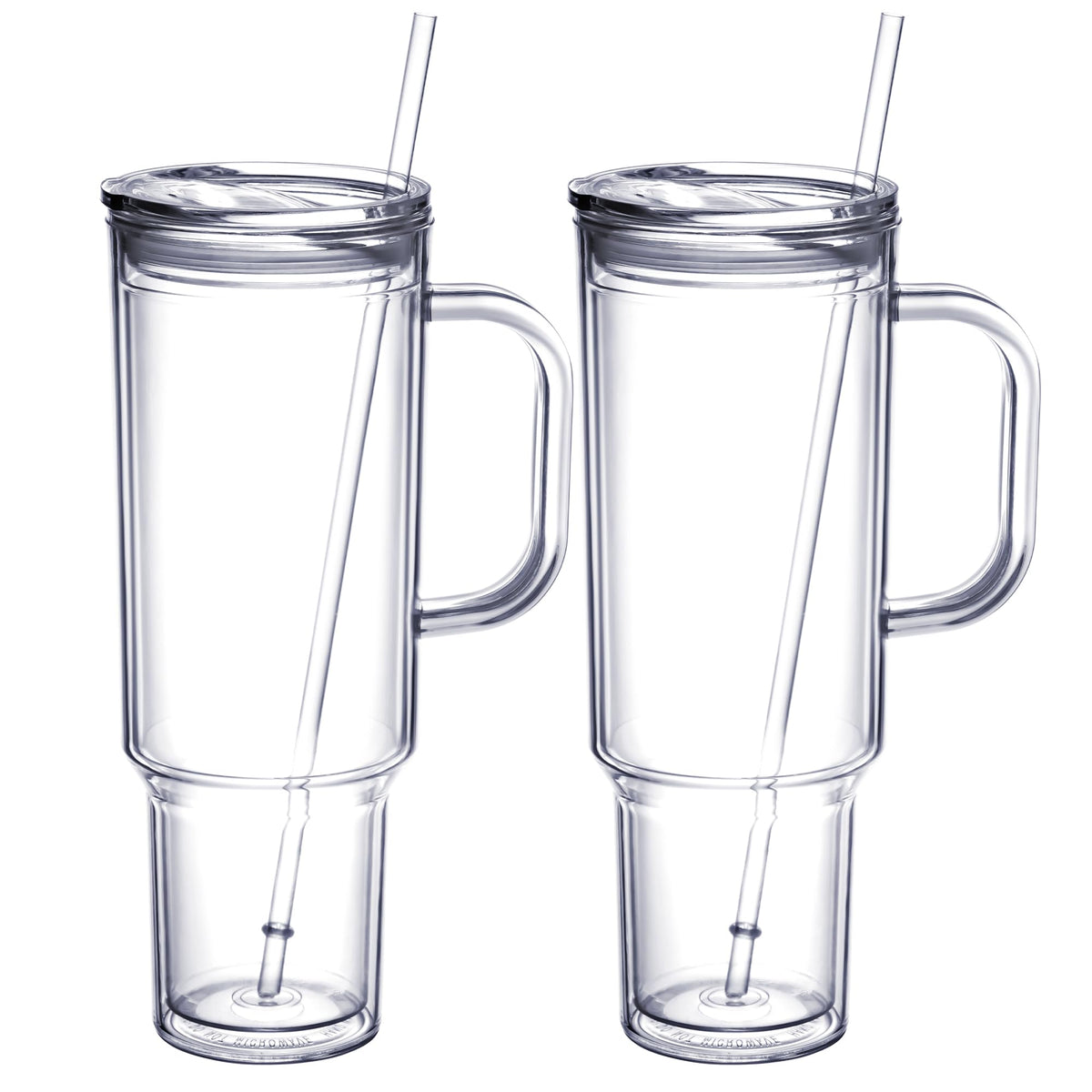 MEWAY 40 oz Acrylic Tumbler with Handle and Straw Lid，Double Wall Vacuum Reusable plastic Water Bottle Travel Mug Cup，Classic Tumblers Cupholder Friendly (2 Pack)