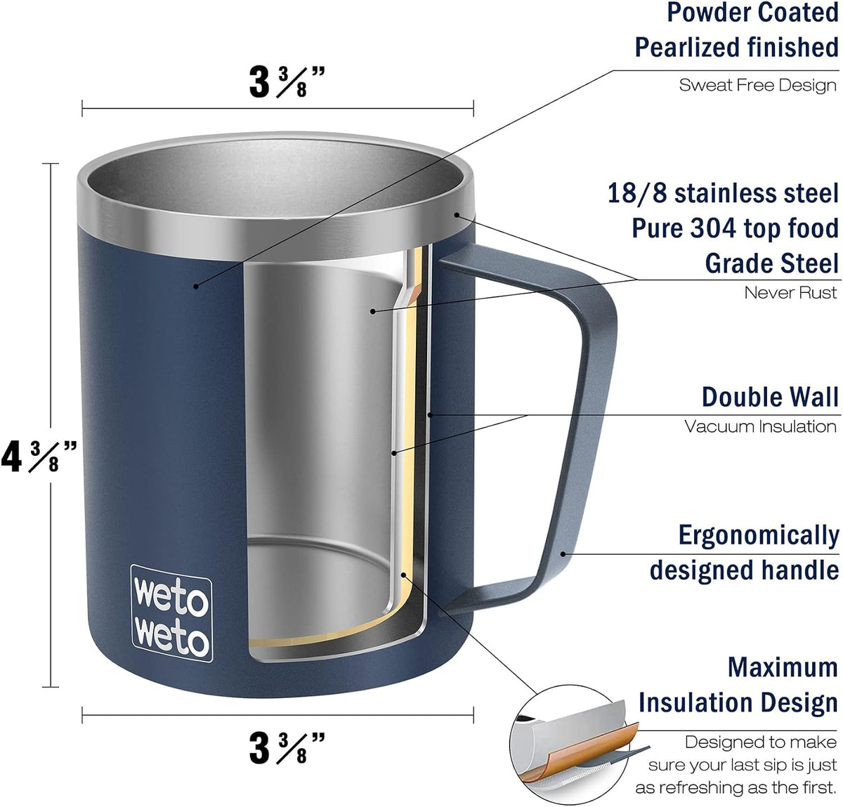 WETOWETO 14 oz Insulated Coffee Mug, Vacuum Camping Mug with Lid, Handle