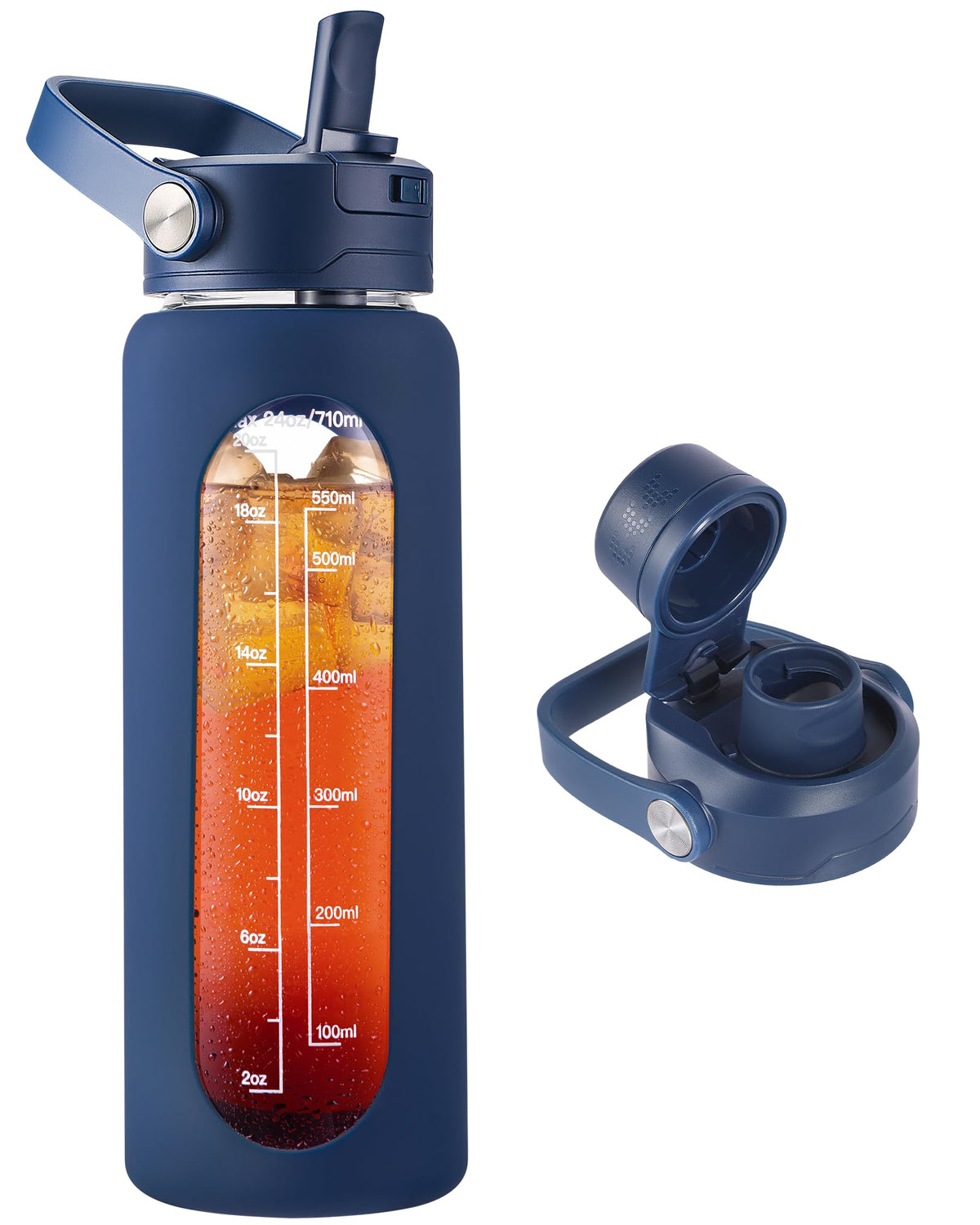 CIVAGO 64 oz Glass Water Bottle Jug with Detachable Straw and Time Maker
