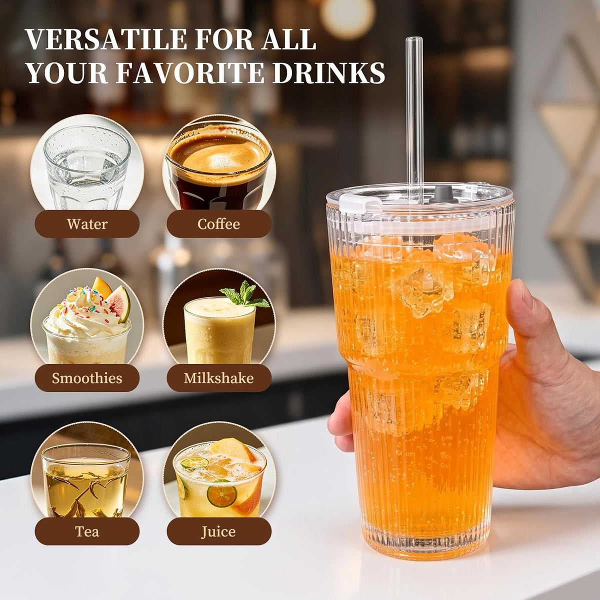 20oz Iced Coffee Cups with Lids and Straws, 2 Pcs