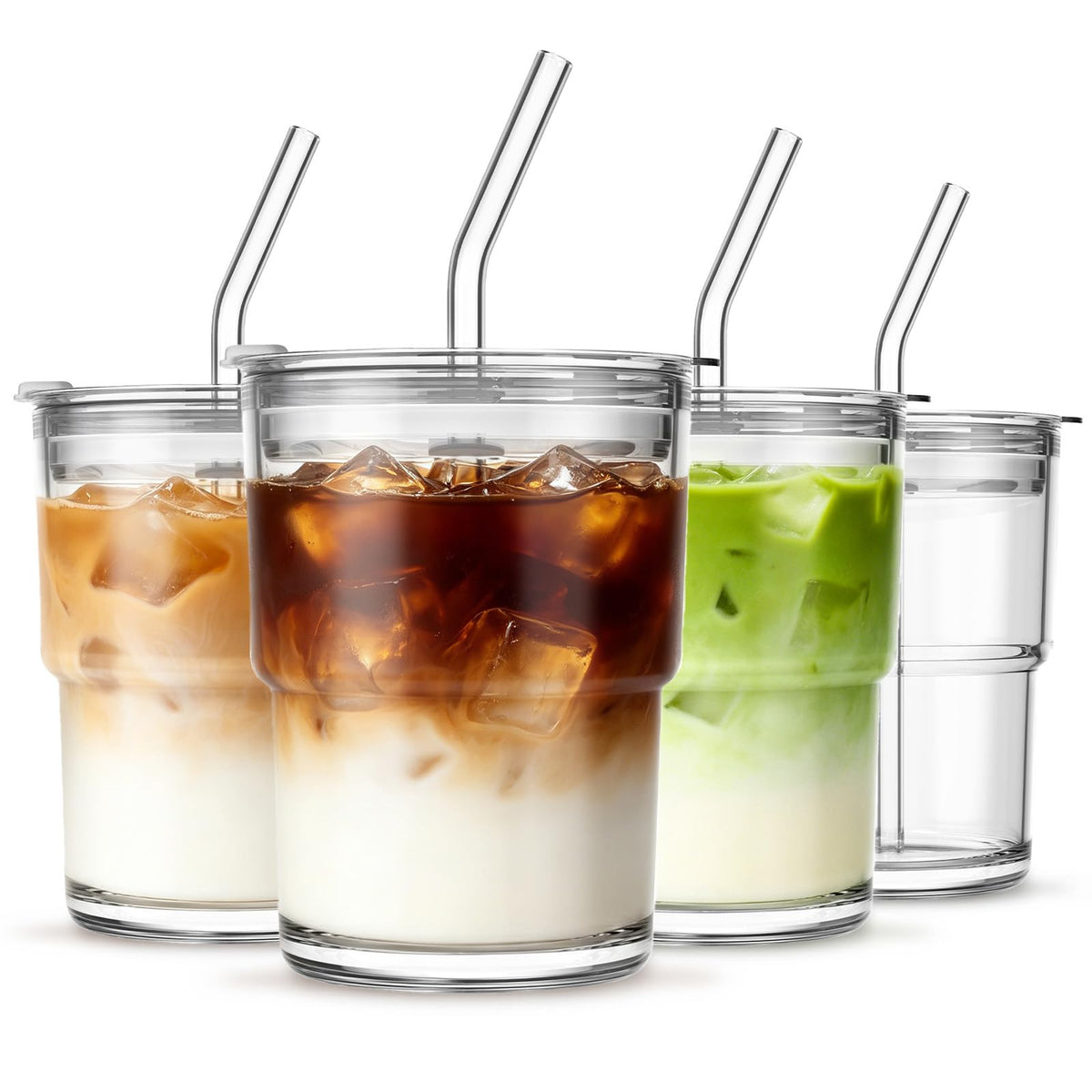 INSETLAN 20 oz Iced Coffee Cups with Lids and Straw, Set of 2 Glass Tumbler