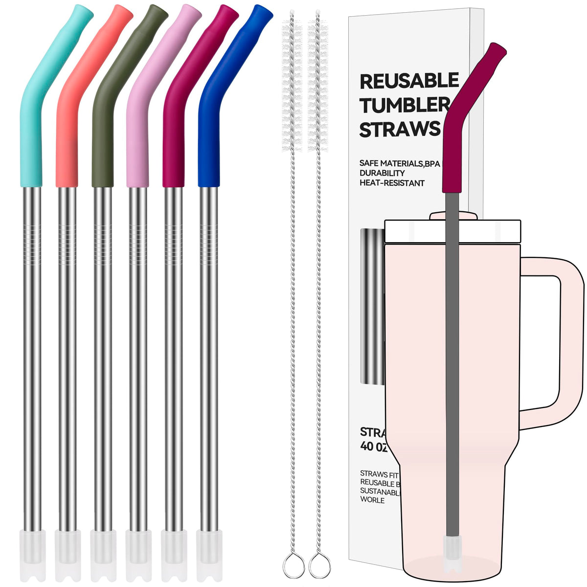 40 oz Straight Metal Straws for 40 oz Stanley Tumbler