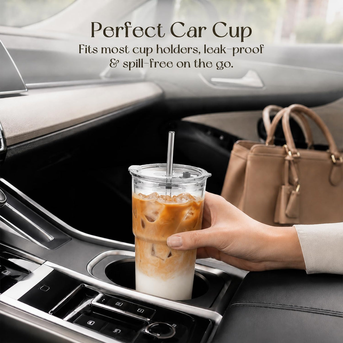 KEMORELA 20oz Crystal‑clear Iced Coffee Cups with Lids, Glass Cups Tumblers