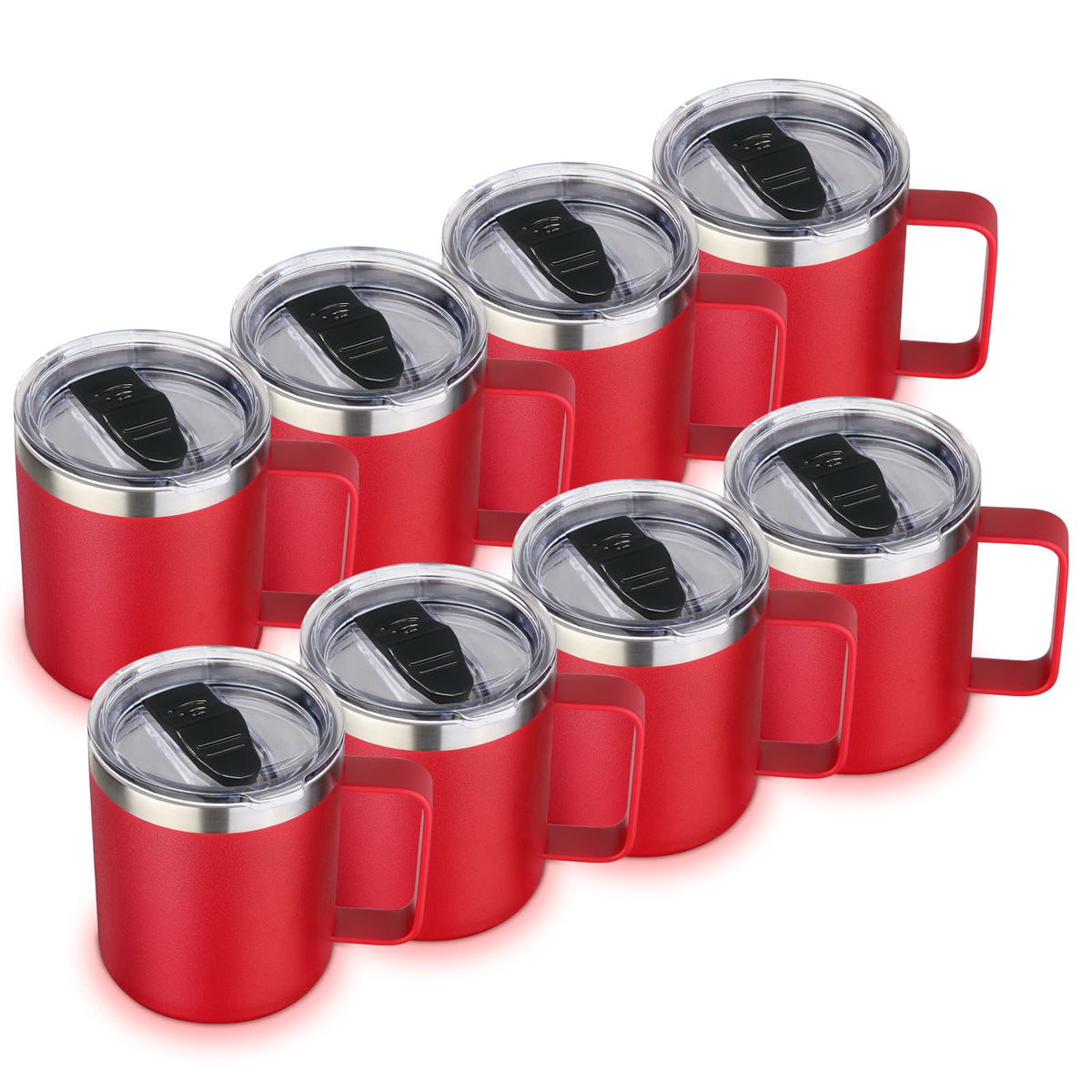 Volhoply 14oz Insulated Stainless Steel Coffee Mug with Lid Bulk 8 Pack,Double Wall Vacuum Travel Coffee Cup with Handle,Reusable Metal Cups Tumbler Cup, Camping Mugs,Ideal Gifts(Mix,8)