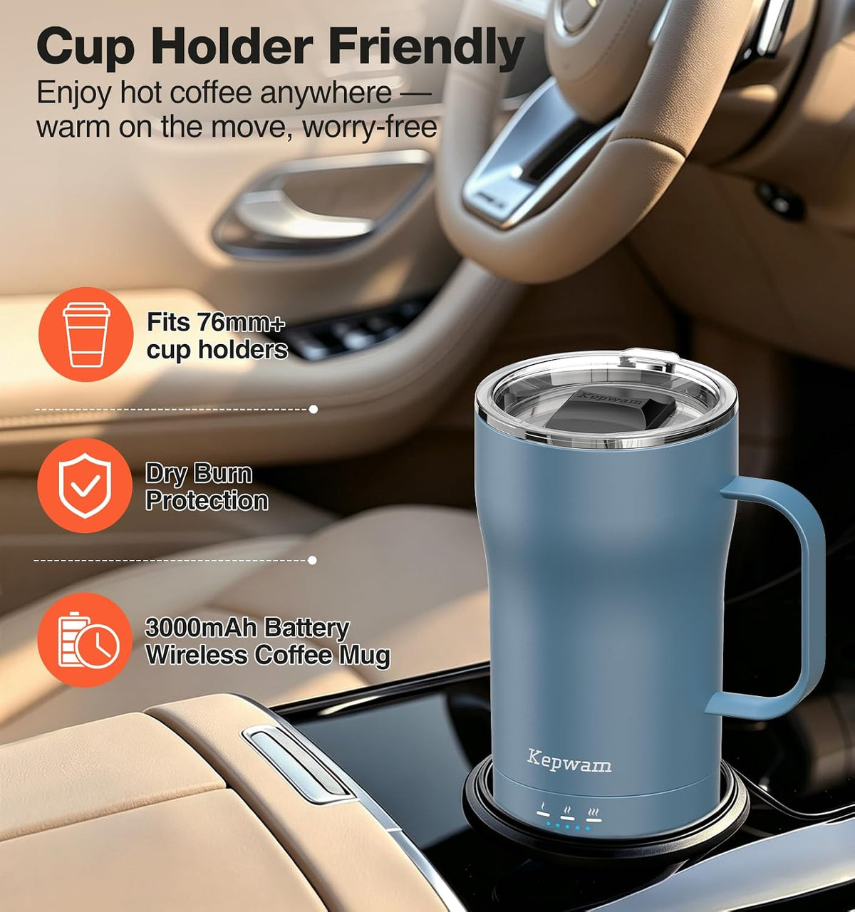 Kepwam Heated Coffee Mug T4, 16oz Smart Mug with Constant Temp Control