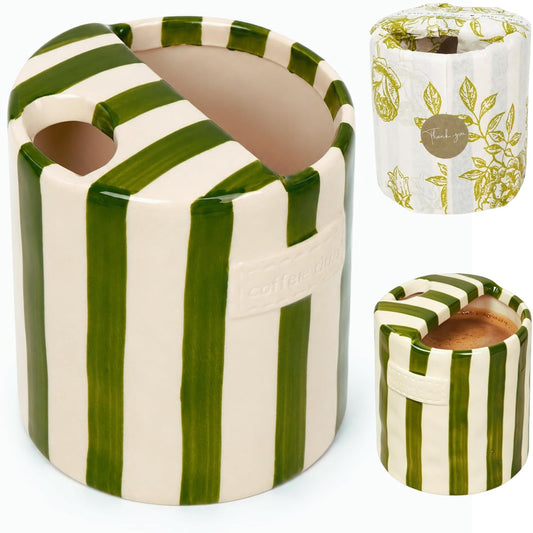 Coffee Mug Espresso Cup 10oz Ceramic Coffee Mugs Porcelain Coffee Cup Hand-Painted Striped Art Multiple Use for Kitchen, Dining-Green