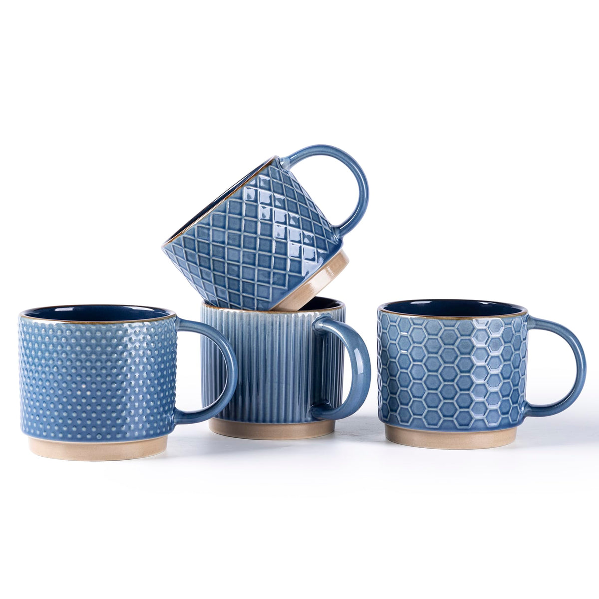GBhome 15 OZ Stackable Coffee Mugs Set of 4, Ceramic Coffee Cups Set