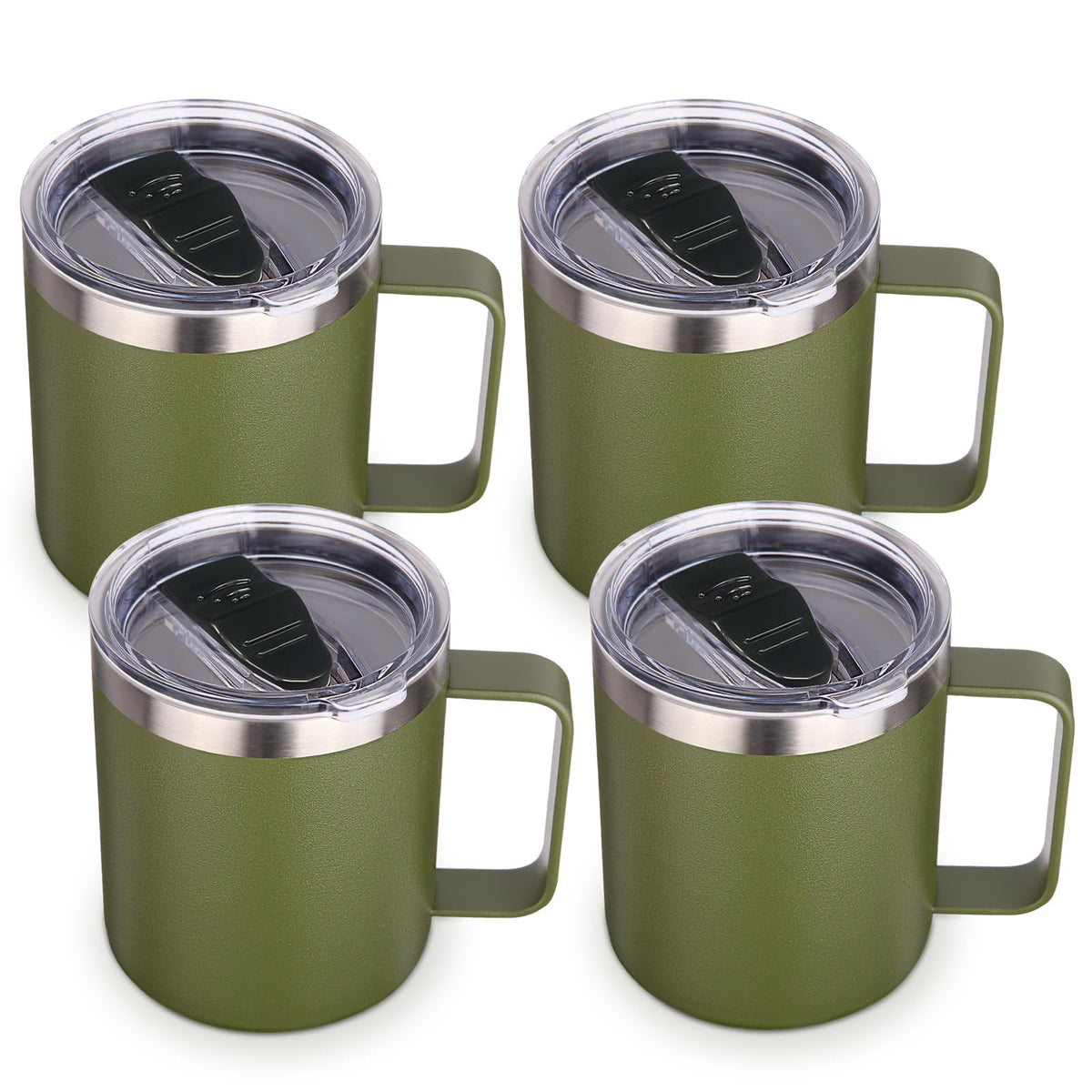 Volhoply 14oz Insulated Stainless Steel Coffee Mug with Lid Bulk 8 Pack,Double Wall Vacuum Travel Coffee Cup with Handle,Reusable Metal Cups Tumbler Cup, Camping Mugs,Ideal Gifts(Mix,8)