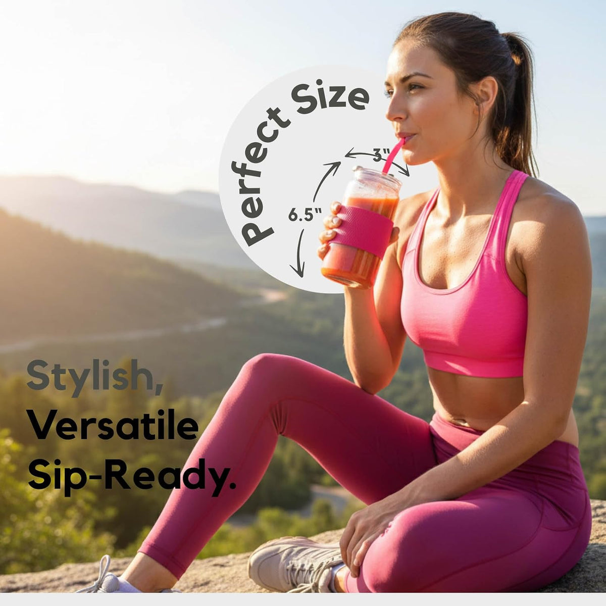 ColoVie Glass Cups with Lids and Straws, Iced Coffee Cup, Drinking Glasses