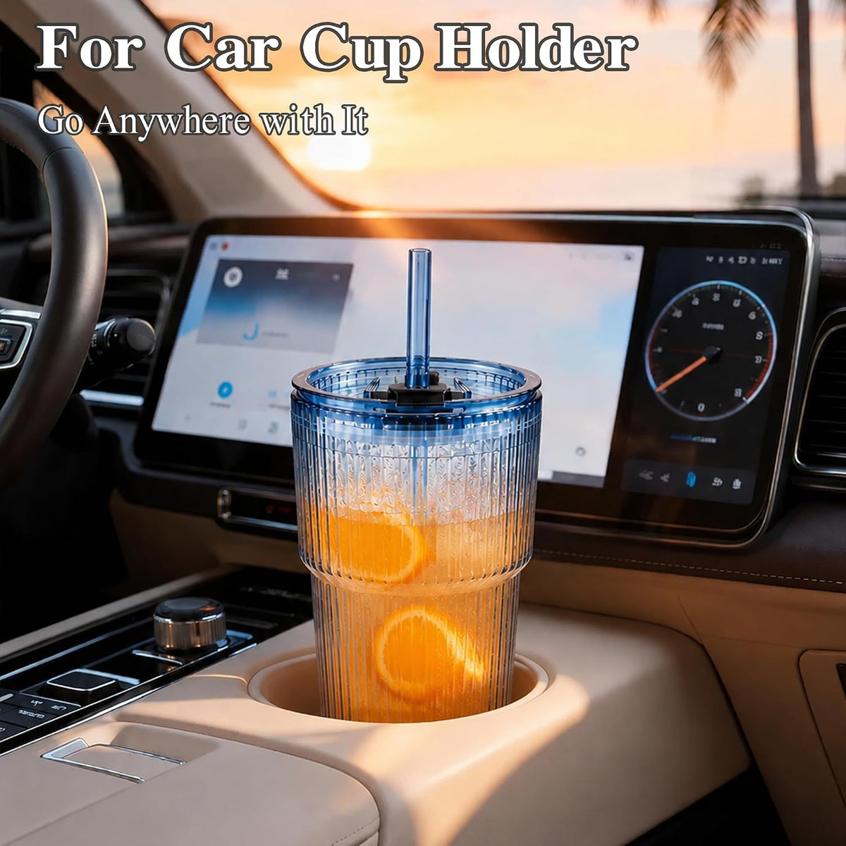 Glass Cups with Lids and Straws, Iced Coffee Glass Tumbler