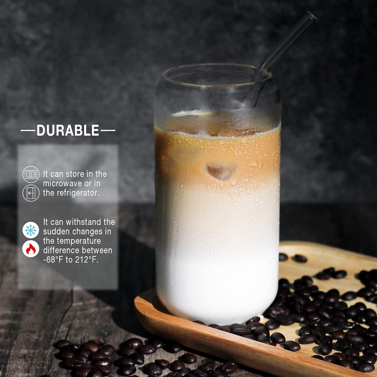 Glass Cup, 16oz Drinking Glasses with Lid, Straw, Coffee Beer Tumbler, 1 Pc