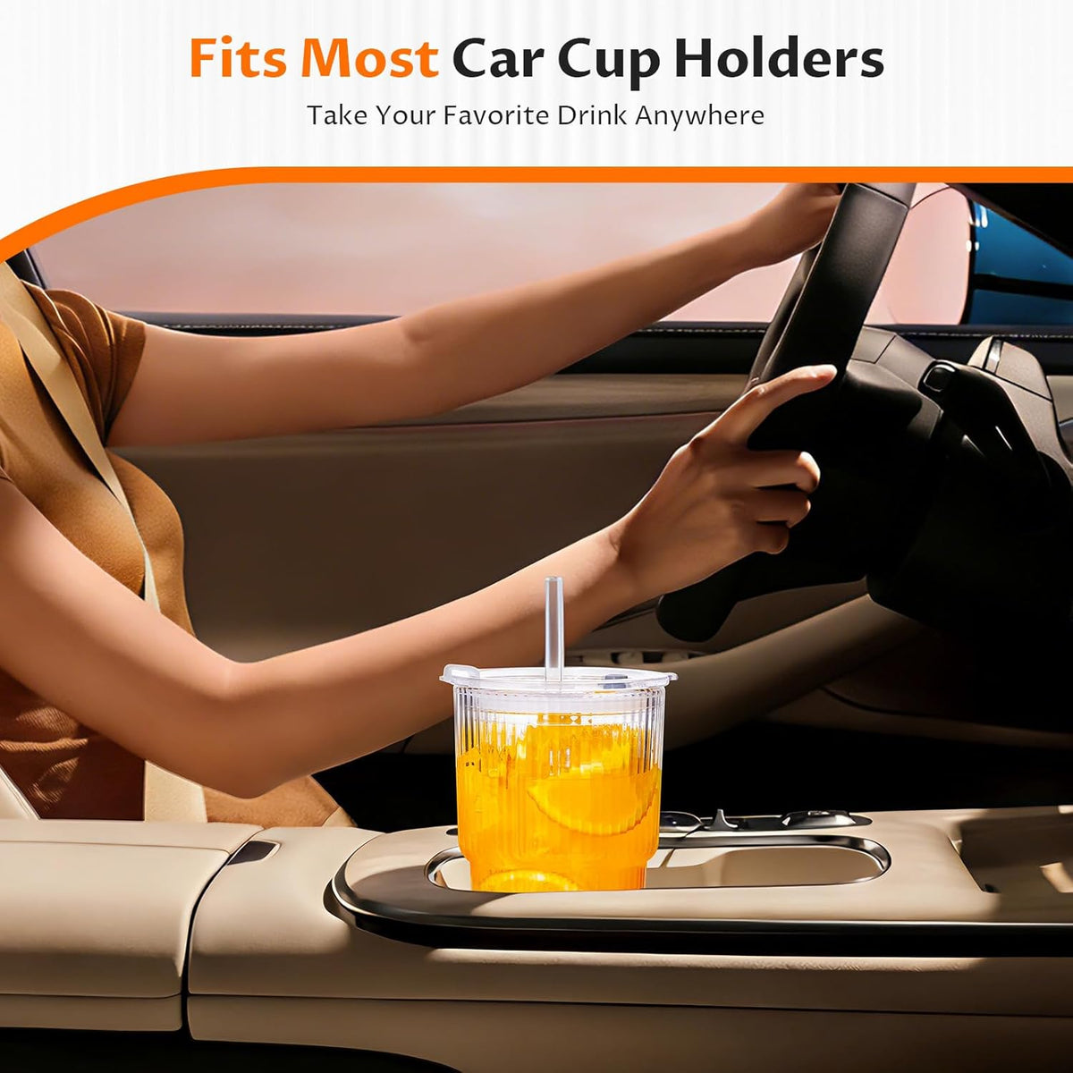 20oz Iced Coffee Cups with Lids, Glass Coffee Cups with Lids and Straws, 2P