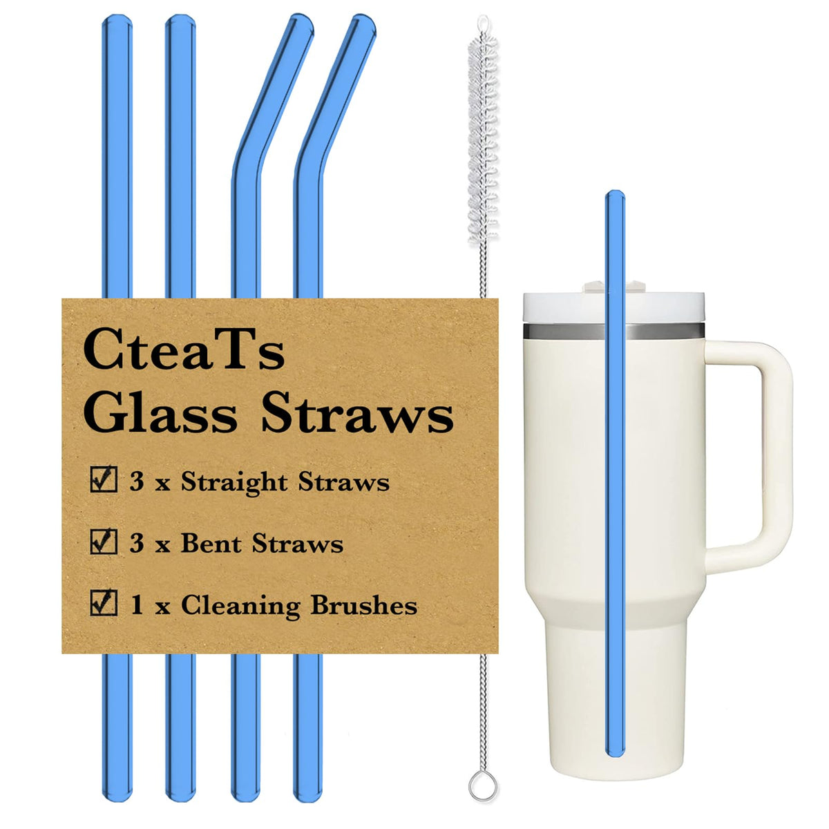 12" Glass Straw for Stanley 40 oz Cup Tumbler, Replacement Stanley Straw, 6 Pack Clear Glass Straw with Cleaning Brush, Reusable Stanley Cup Accesspries