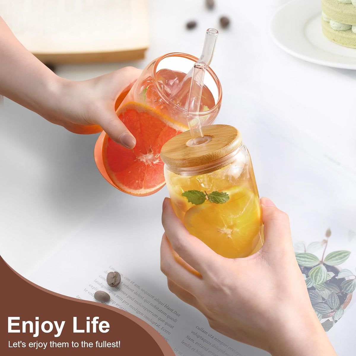 Iced Coffee Cups with Lids,Glass Cups with Lids and Straws,2 Coffee Tumbler