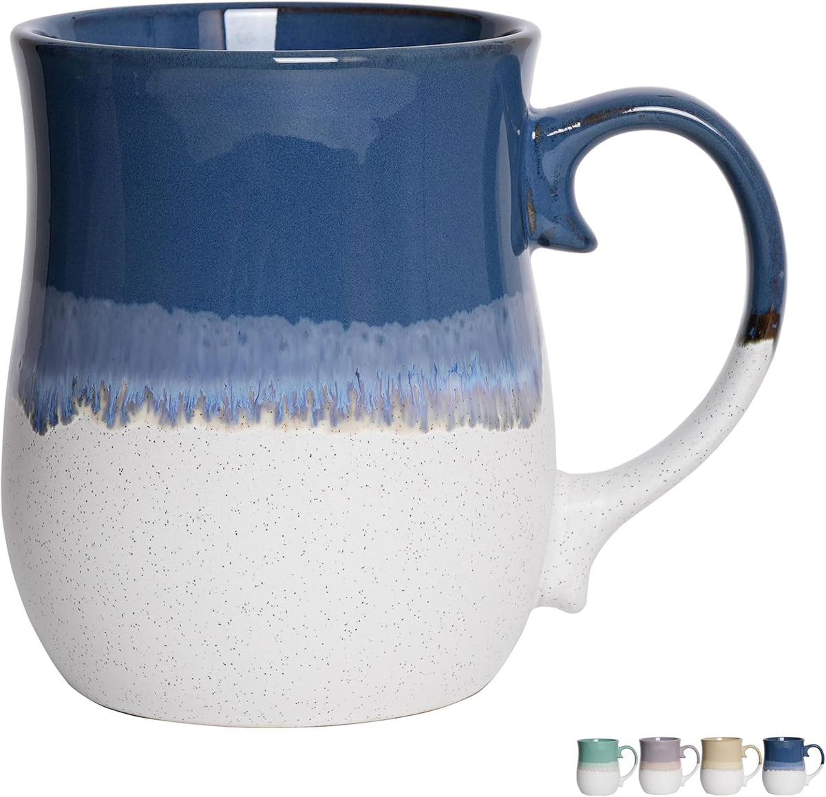 Bosmarlin Extra Large Ceramic Coffee Mug, 26 Oz, Dishwasher and Microwave Safe, Big Oversized Tea Cup, Reactive Glaze (Deep Blue)
