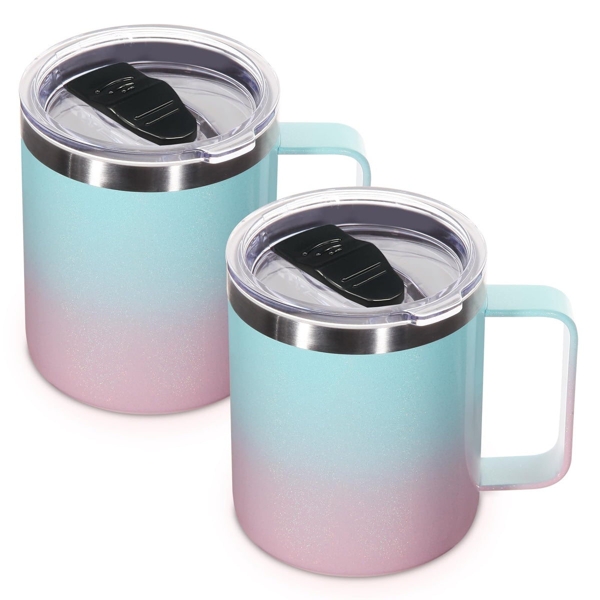 Volhoply 14oz Insulated Stainless Steel Coffee Mug with Lid Bulk 8 Pack,Double Wall Vacuum Travel Coffee Cup with Handle,Reusable Metal Cups Tumbler Cup, Camping Mugs,Ideal Gifts(Mix,8)