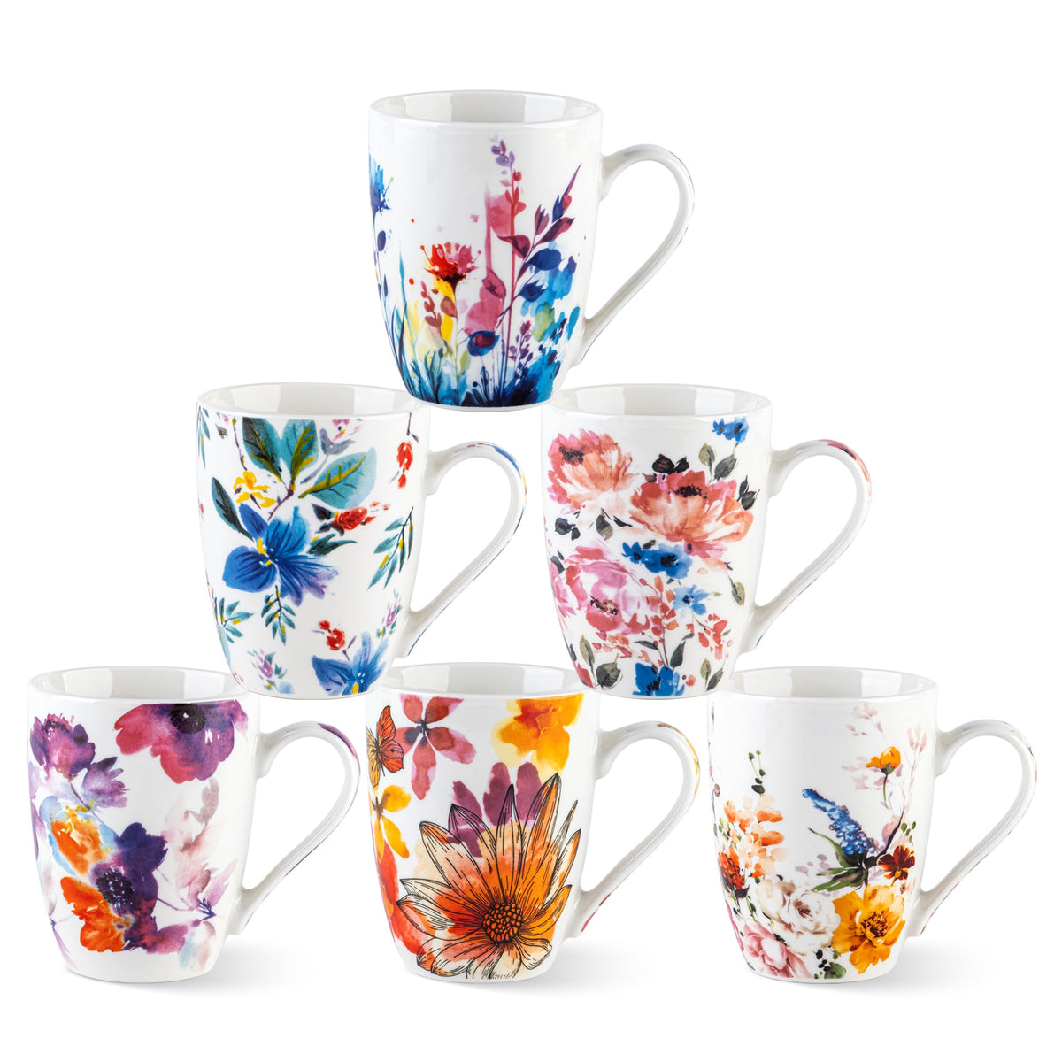 GBhome White Coffee Mugs Set of 12, 12 oz Ceramic Coffee Cups