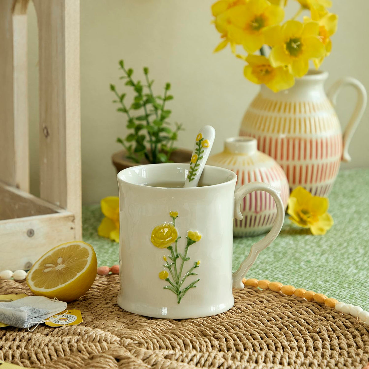 Artisanal Handcrafted Ceramic Mug with Sage Botanical Design - 10oz Off-White Stoneware Coffee Cup, Elegant Purple Sage Pattern, Dishwasher Safe, Comfort Grip Handle for Daily Use